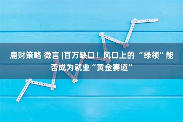 鹿财策略 微言 |百万缺口！风口上的 “绿领”能否成为就业“黄金赛道”