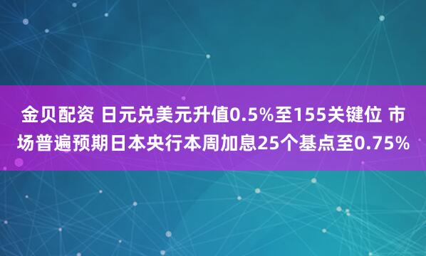 金贝配资 日元兑美元升值0.5%至155关键位 市场普遍预期日本央行本周加息25个基点至0.75%